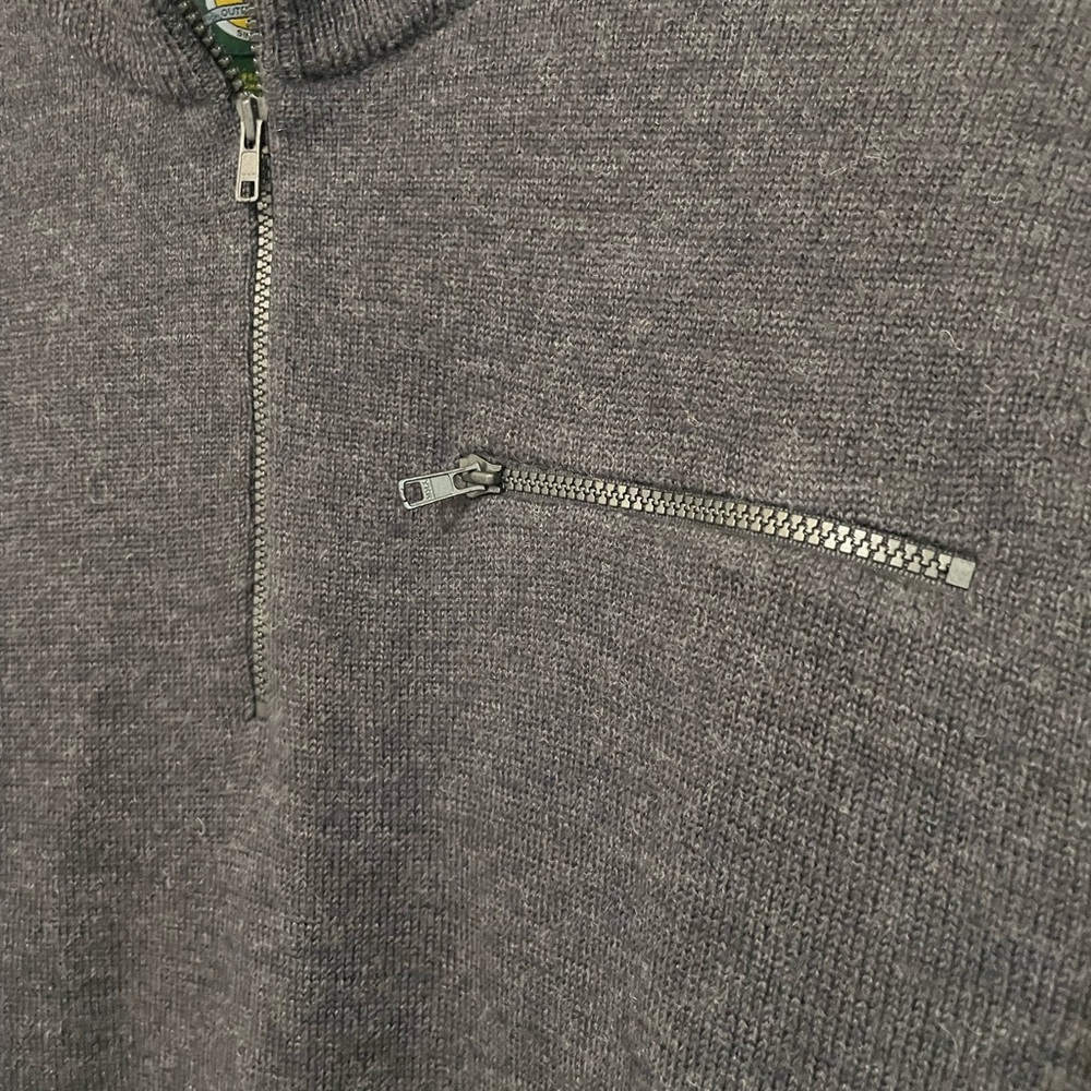 Cabela’s Outdoor Gear 1/4 Zip 100% WOOL LONG SLEEVE GRAY SWEATER elbow patches - Picture 2 of 7